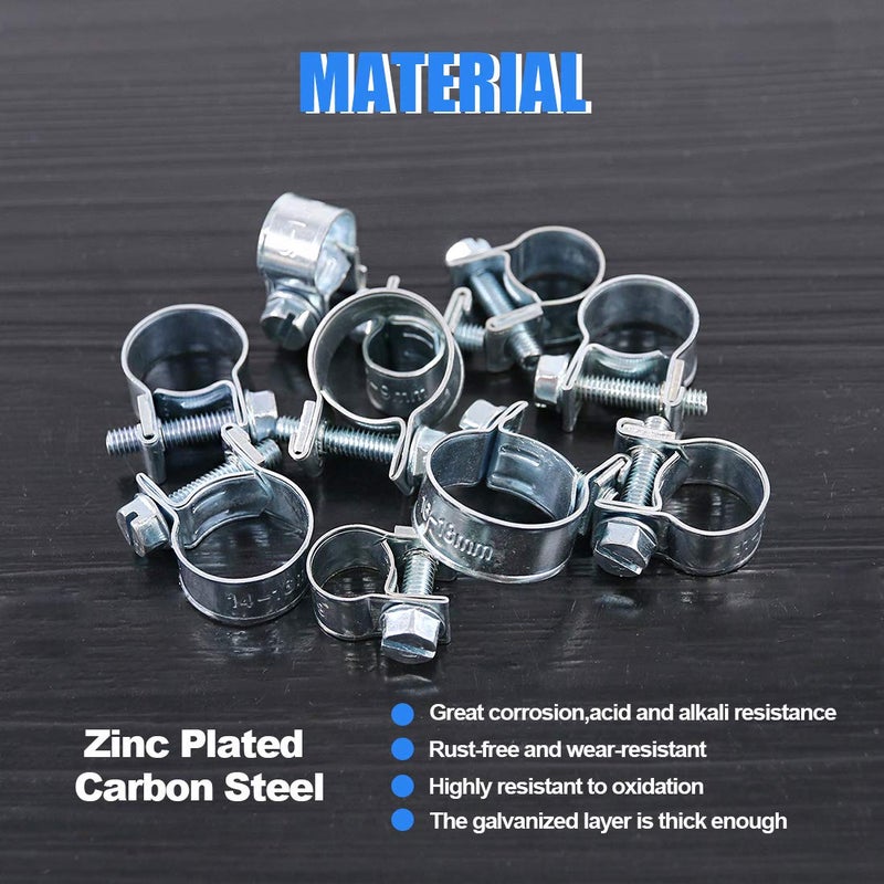 Glarks 120Pcs 10 Size Mini Fuel Injection Style Hose Clamp Assortment Kit For Diesel Petrol Pipe - Image 3